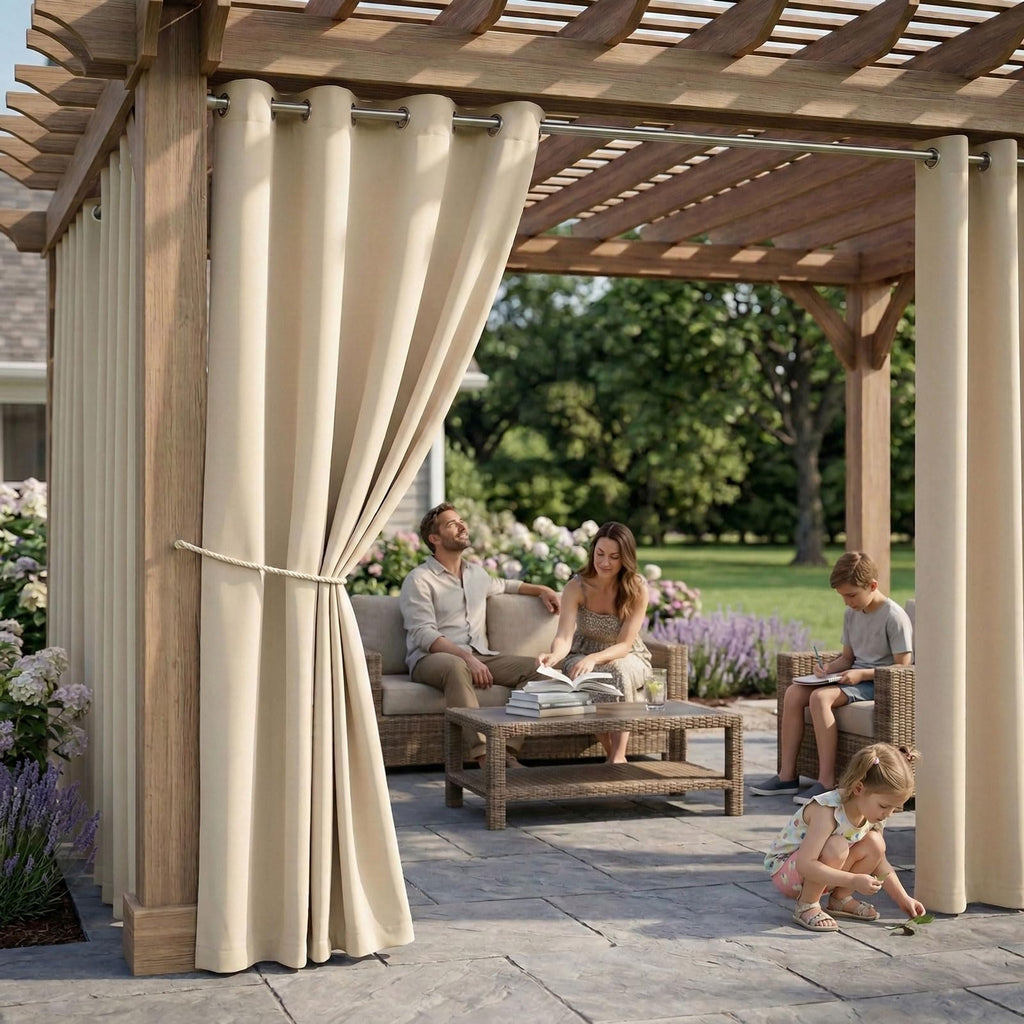 Waterproof Outdoor Curtain W52 x L84 - Grommet Top Sunlight Blocking Window Treatment Drapes Blackout Curtains