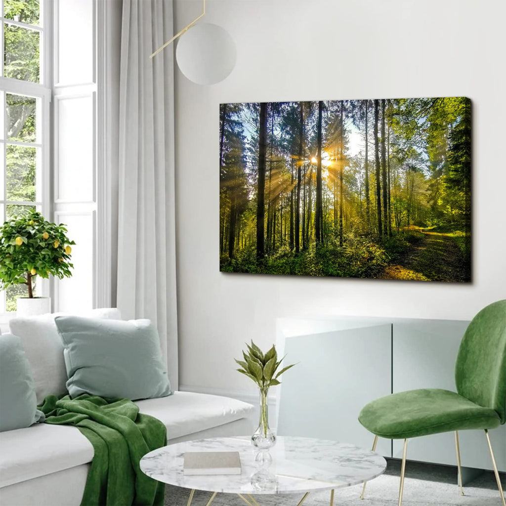 Large Forest Landscape Wall Art Nature Sunrise Picture Wall Decor Mountain Trees Scenery Canvas Painting Photo Modern