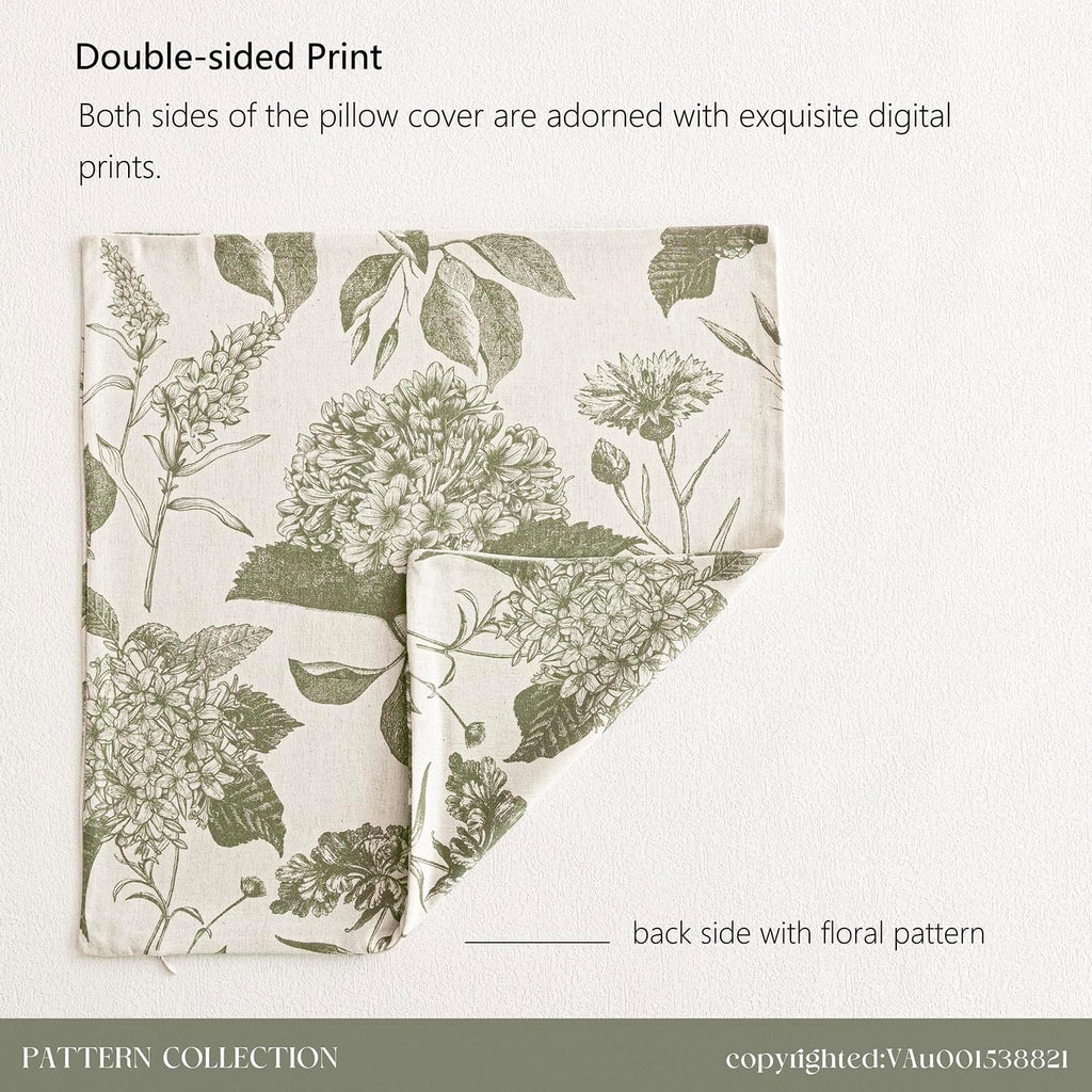 Set of 2 Linen Floral Vintage Throw Pillow Covers Neutral Accent Print Decorative Cushion Covers Farmhouse Home