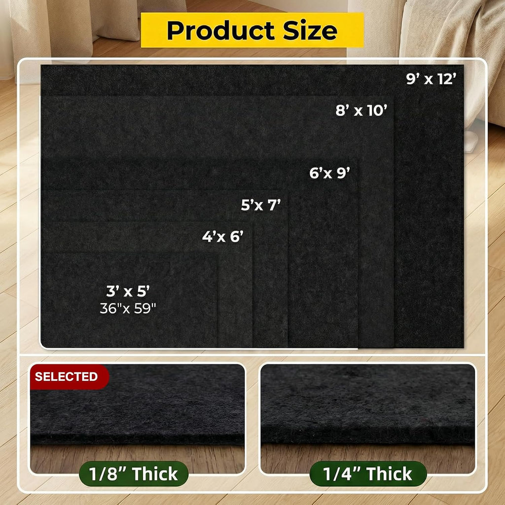 Non-Slip Rug Pads, Waterproof Extra Large Area Rugs Pad 8'x10' Non Skid Felt Pads, Rugs, 1/8 inch Thick Carpet - Set of 80