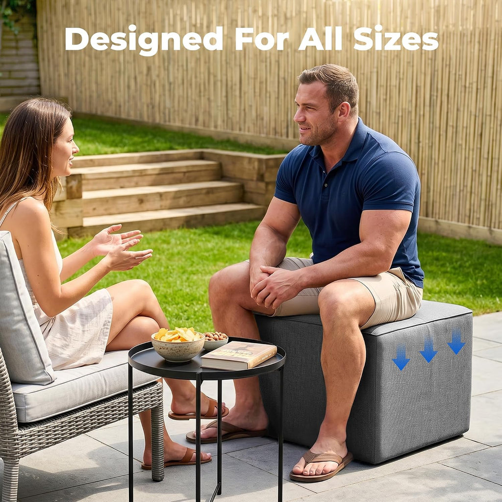 Square Outdoor Ottoman Pouf, 24" Waterproof Patio Foot Rest, Dark Gray | Ottoman Foot Rest, Comfy Footstool, Boneless