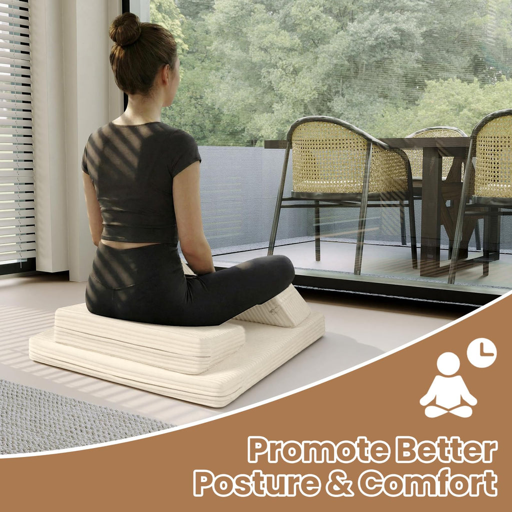 Meditation Cushion, Meditation Mat with Knee Support, Beige