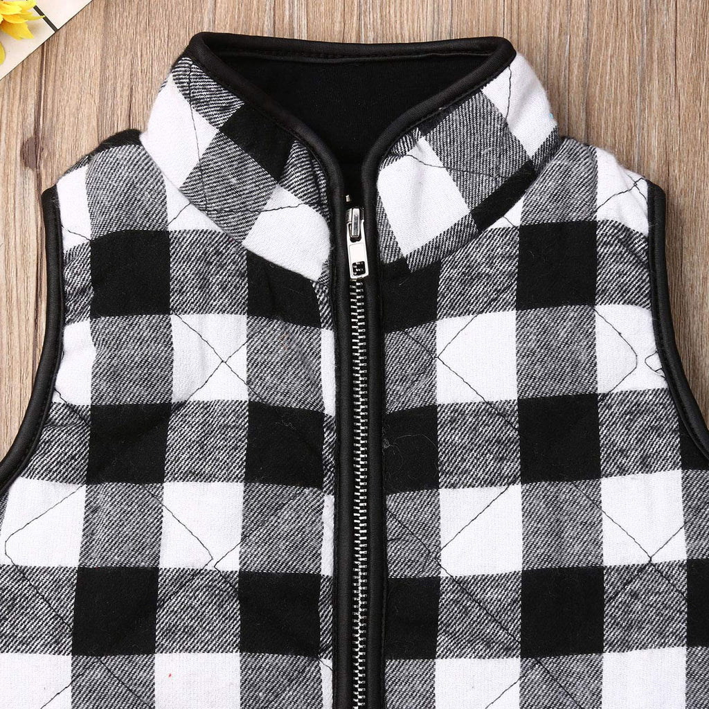Toddler Baby Girls Winter Warm Vest Clothes Buffalo Plaid Jacket Kids Puffer Quilted Gilet Coat