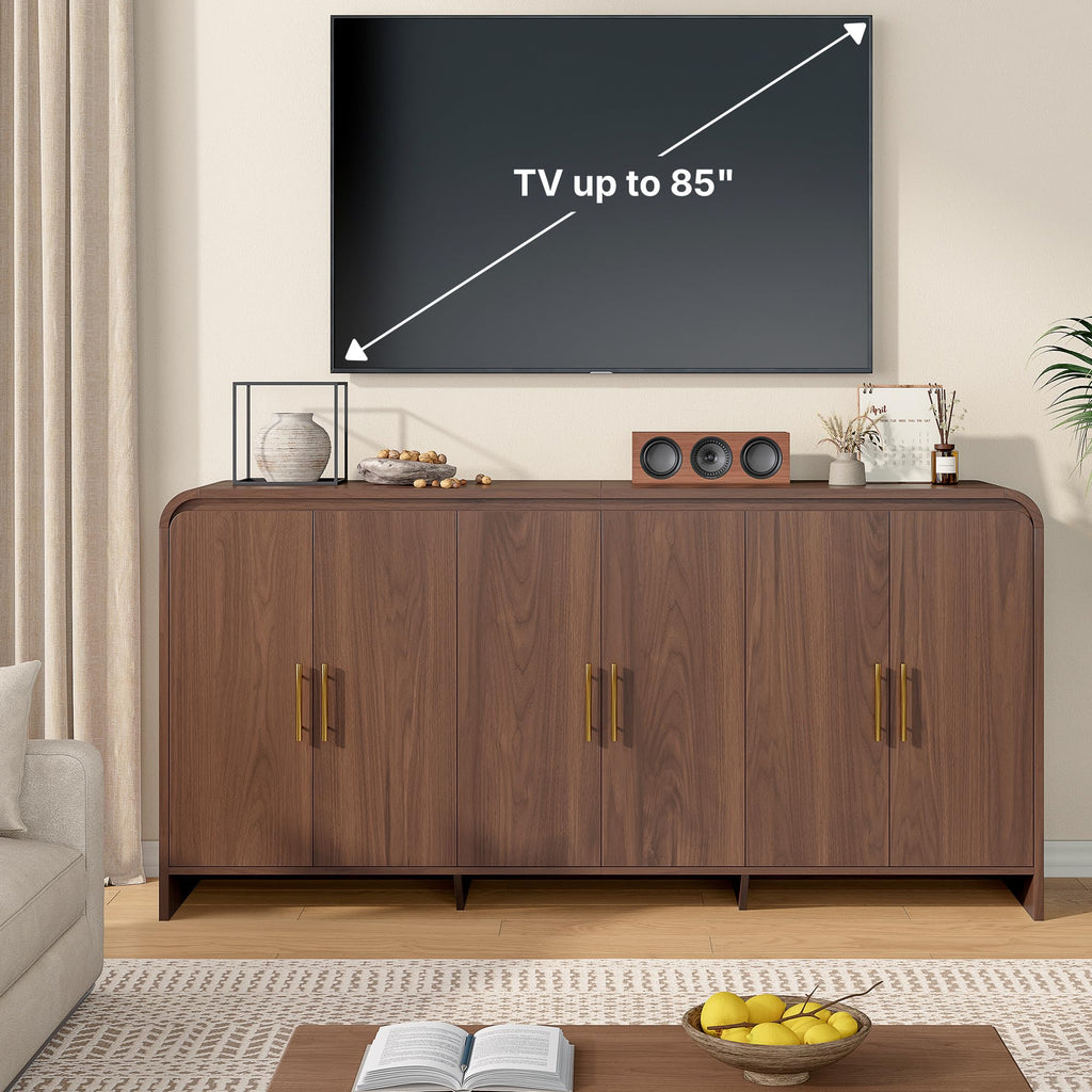 71 Inch Modern Sideboard Buffet Cabinet with Large Storage, 6 Doors, Walnut