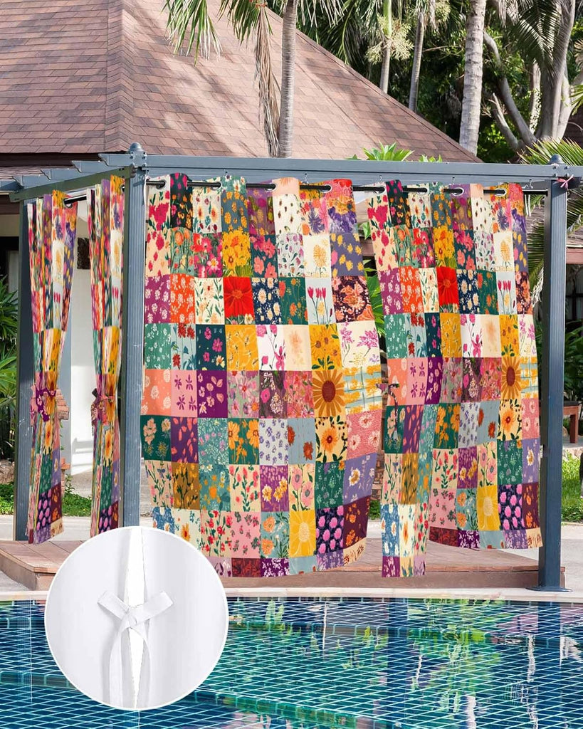 Vintage Flowers Outdoor Curtains Waterproof,Wildflower Floral Boho Daisy Botanical Grommet Privacy Curtain Drapes