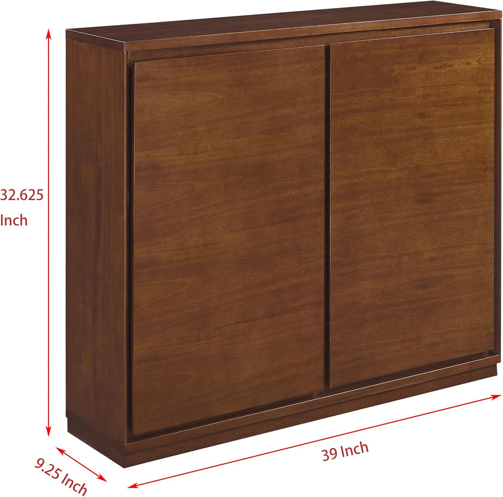Real Wood Veneer Narrow Sideboard Buffet Modular Storage Cabinet | Real Walnut Veneer,Mid Century Modern Modular Thin