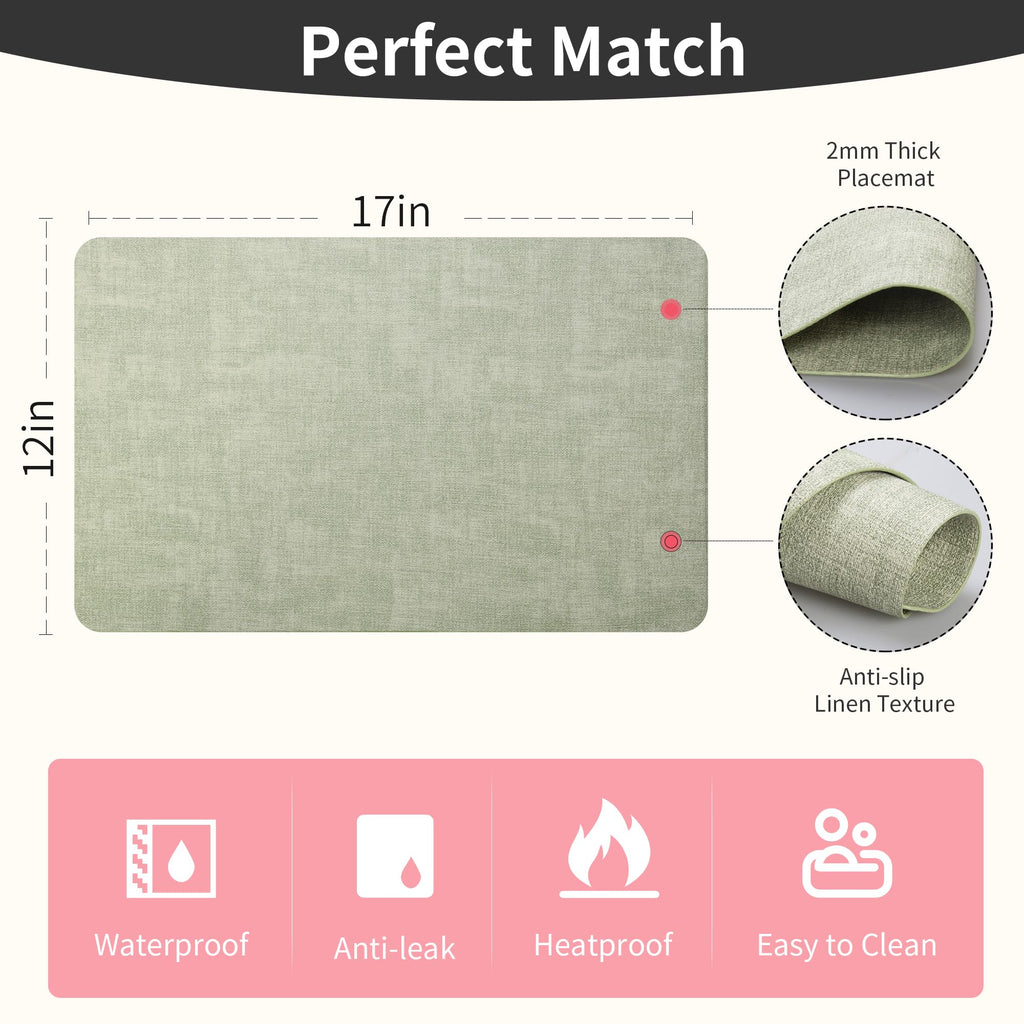 Faux Leather Placemats Set of 6, Easy to Clean, Light Green