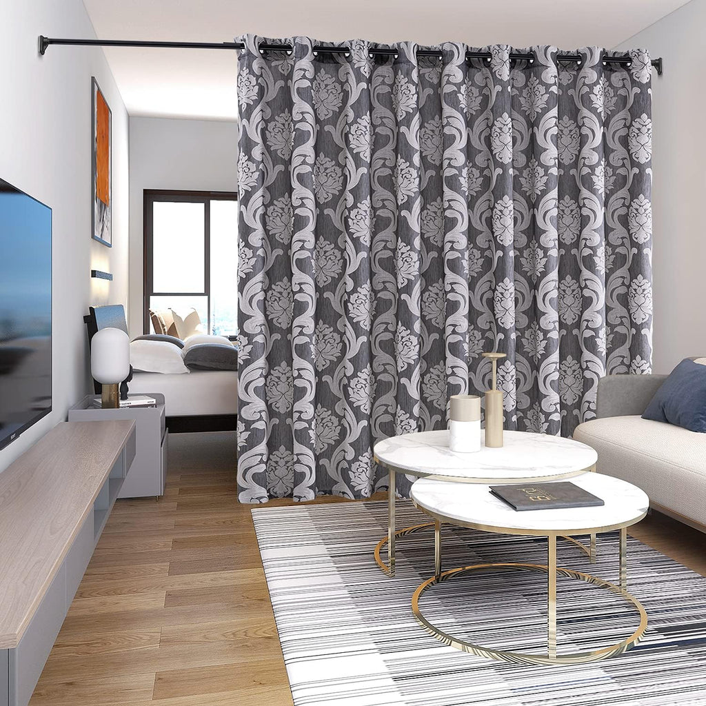 Sliding Door Curtains Luxury Patio Doors Damask Extra Wide Silver Gray Curtains for Room Divider 1 Panel Grommet Top