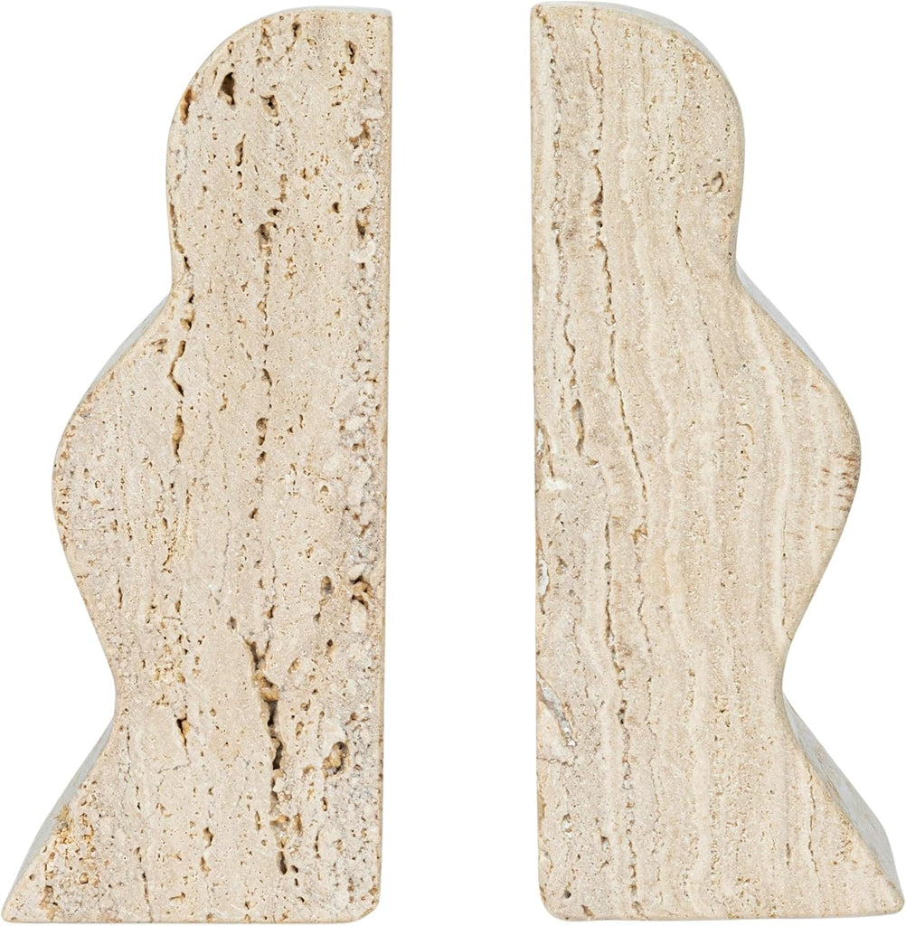 Decorative Travertine Wave Bookends, Natural