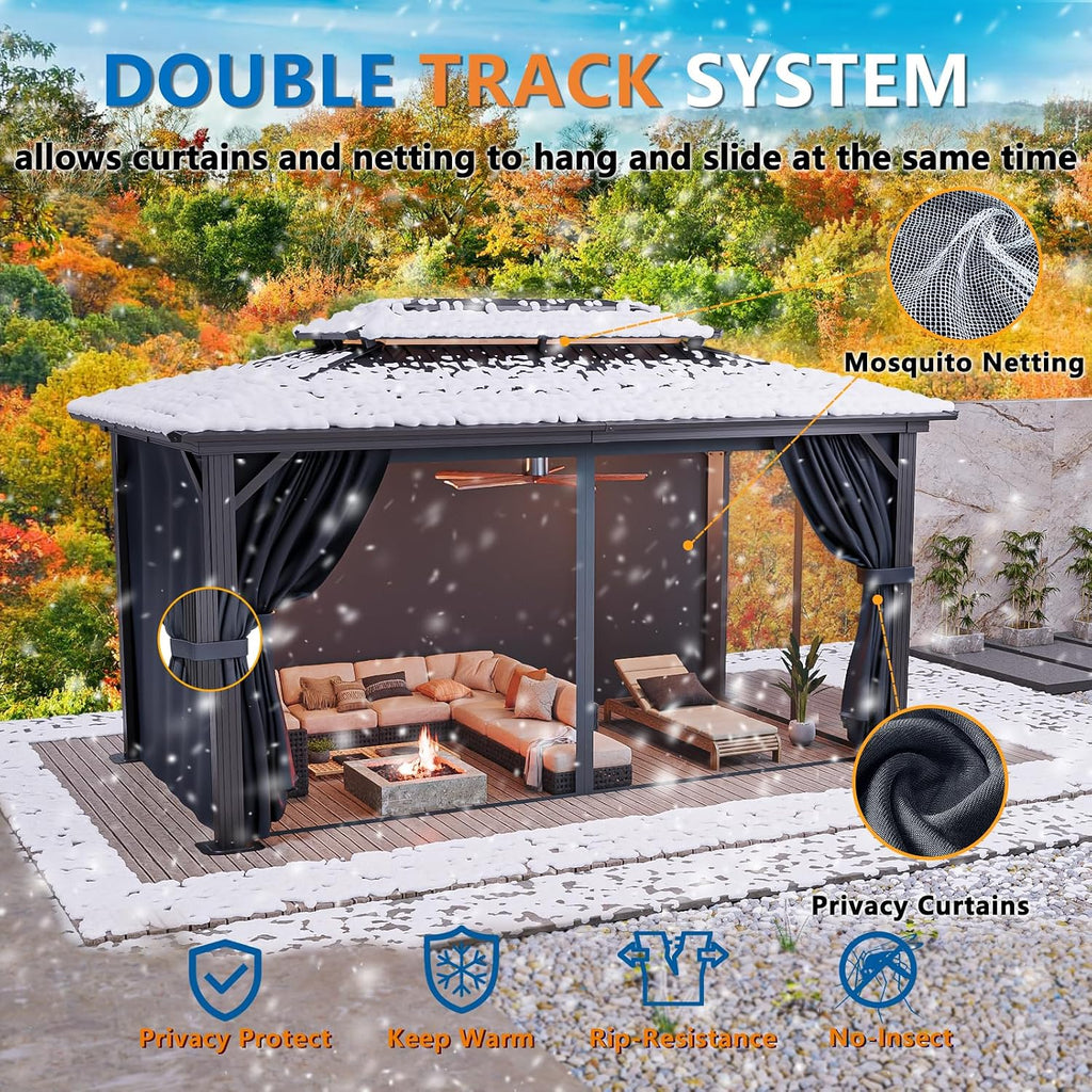 10x15 Hardtop Gazebo On Clearance with Heavy Duty Galvanized Steel Metal Roof - Black