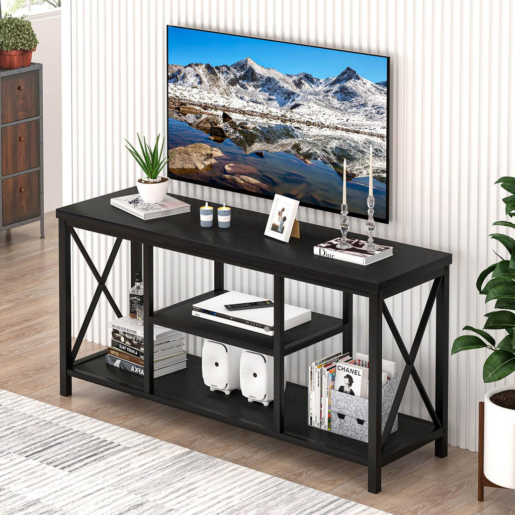 Modern Entertainment Center for TVs up to 55 Inch, Wood TV Stands with Storage Shelves, Industrial Media TV Console