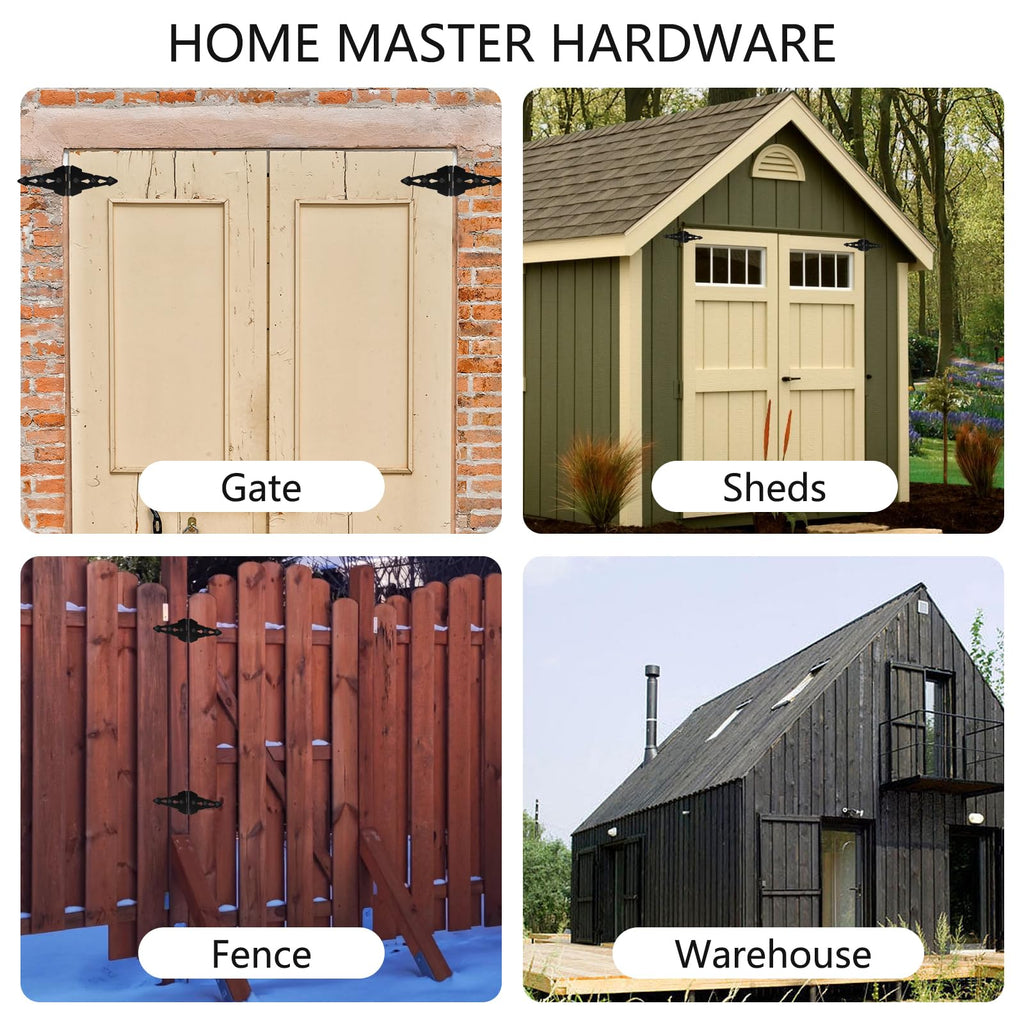 Fence Gate Hardware Kit, 8" Heavy Duty Strap Hinges and Spring Latch, Black