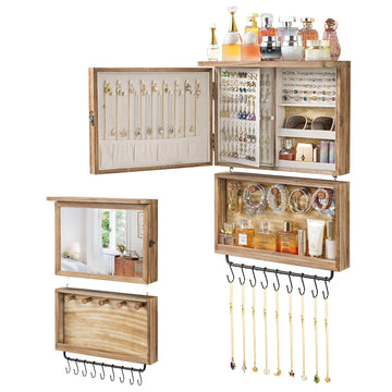 Wall Mounted Jewelry Organizer Box, 2-in-1 Jewelry Cabinet with Mirror