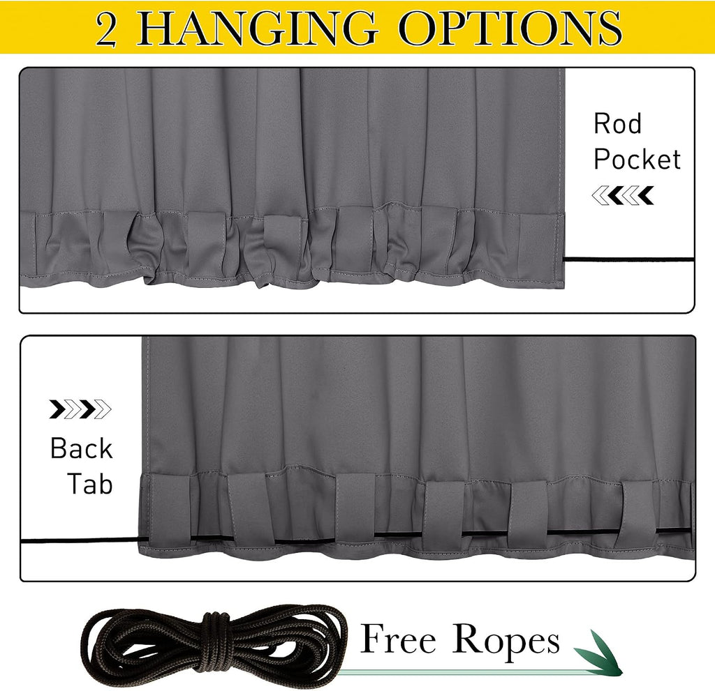 Windproof Outdoor Curtains Waterproof W84xL84 Grey | Premium Thick Privacy Weatherproof UV Block Thermal Drapes