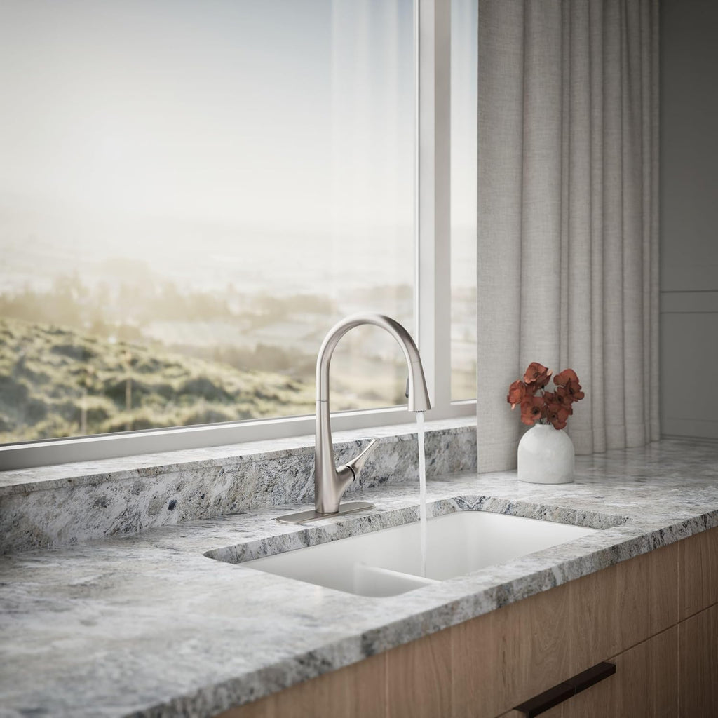 R43210-VS BevinTM Kitchen Sink Faucet with Pull Down Sprayer, Two-Function Sprayhead Kitchen Faucets, 1.5 GPM