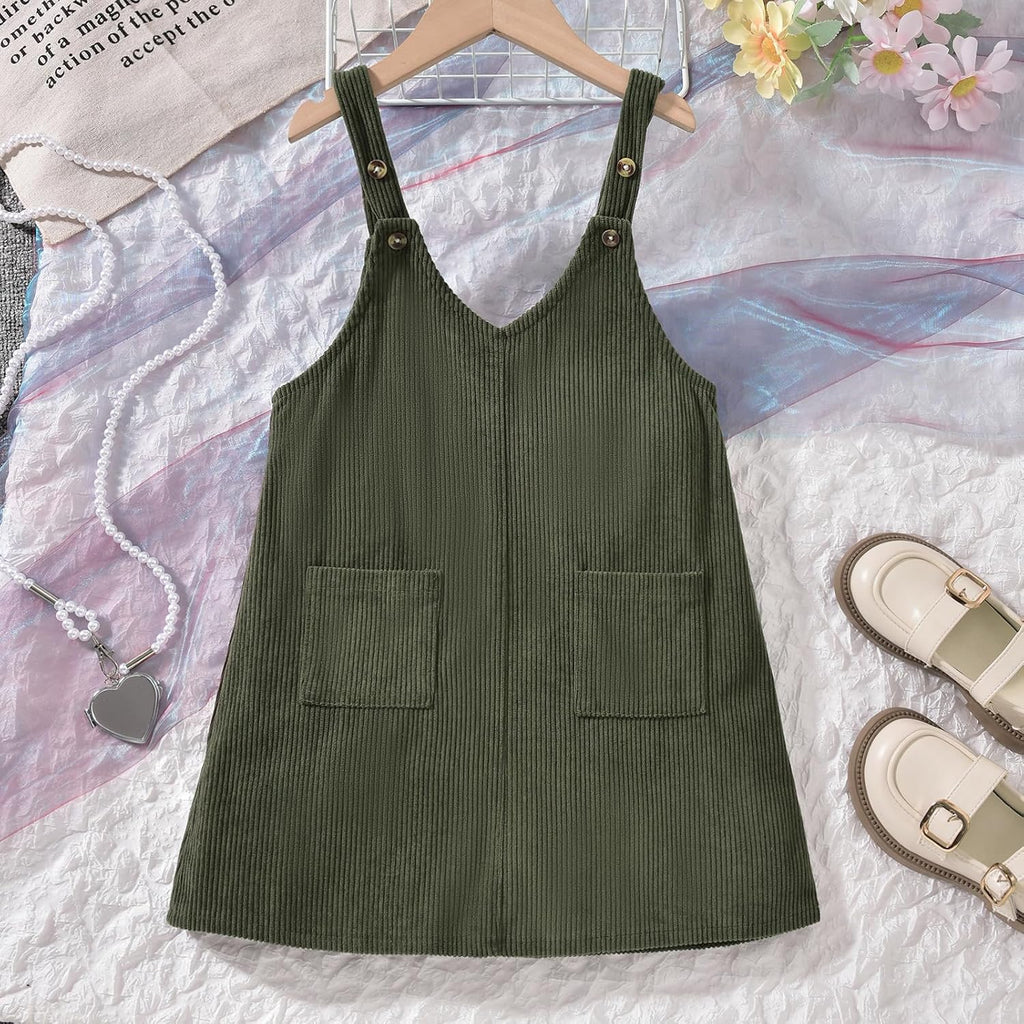 Toddler Girl V Neck Corduroy Pinafore Overall Dress Set 2-7 Years