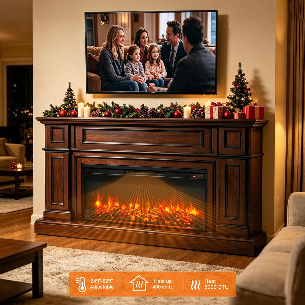 42" Electric Fireplace Insert, Realistic Flame & Log Set, 4-Level Brightness, 1400W Fireplace Heater with Thermostat