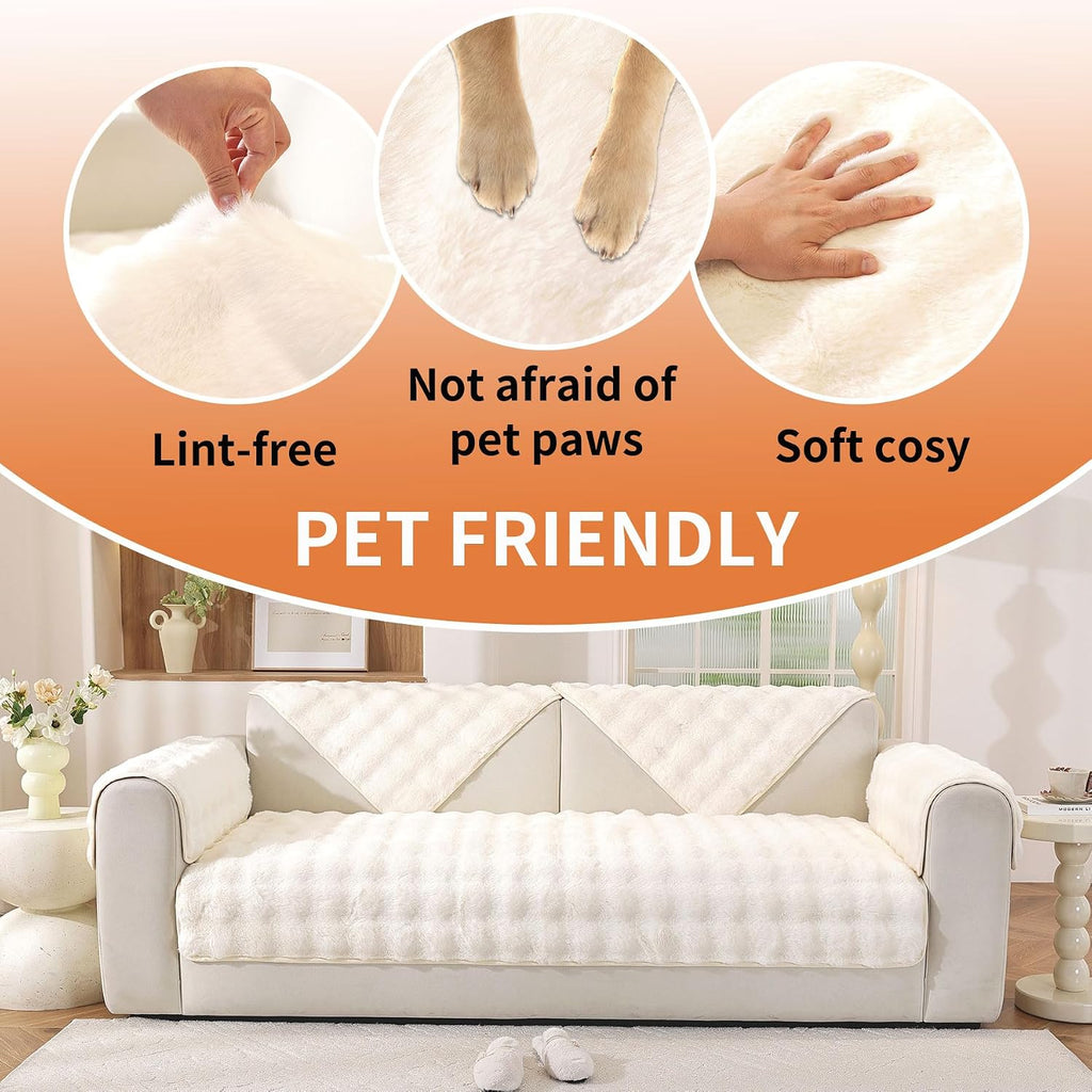 Waterproof Dog Bed Cover Non Slip Couch Covers for Dogs Washable Soft Faux Fur Sofa Cover Couch Covers for 3 Cushion