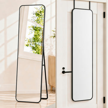57x16" Full Length Mirror Floor Stand, Over the Door, Wall Mounted Black