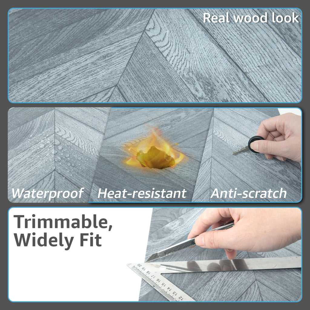 30-Pack Herringbone Peel and Stick Floor Tiles (30 Sq.Ft), Grey