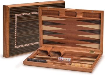Wooden Inlaid Backgammon Set, Dorne - with Wooden Playing Pieces and Accessories, 13-inch Board