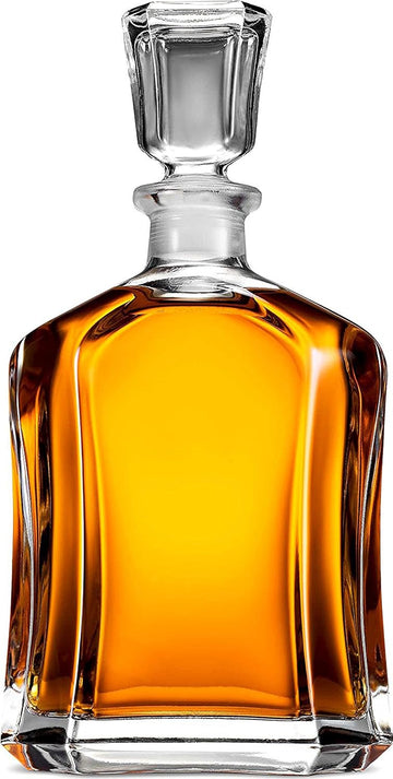 Paksh Capitol Glass Decanter with Airtight Geometric Stopper - Whiskey Decanter for Wine, Bourbon, Brandy, Liquor