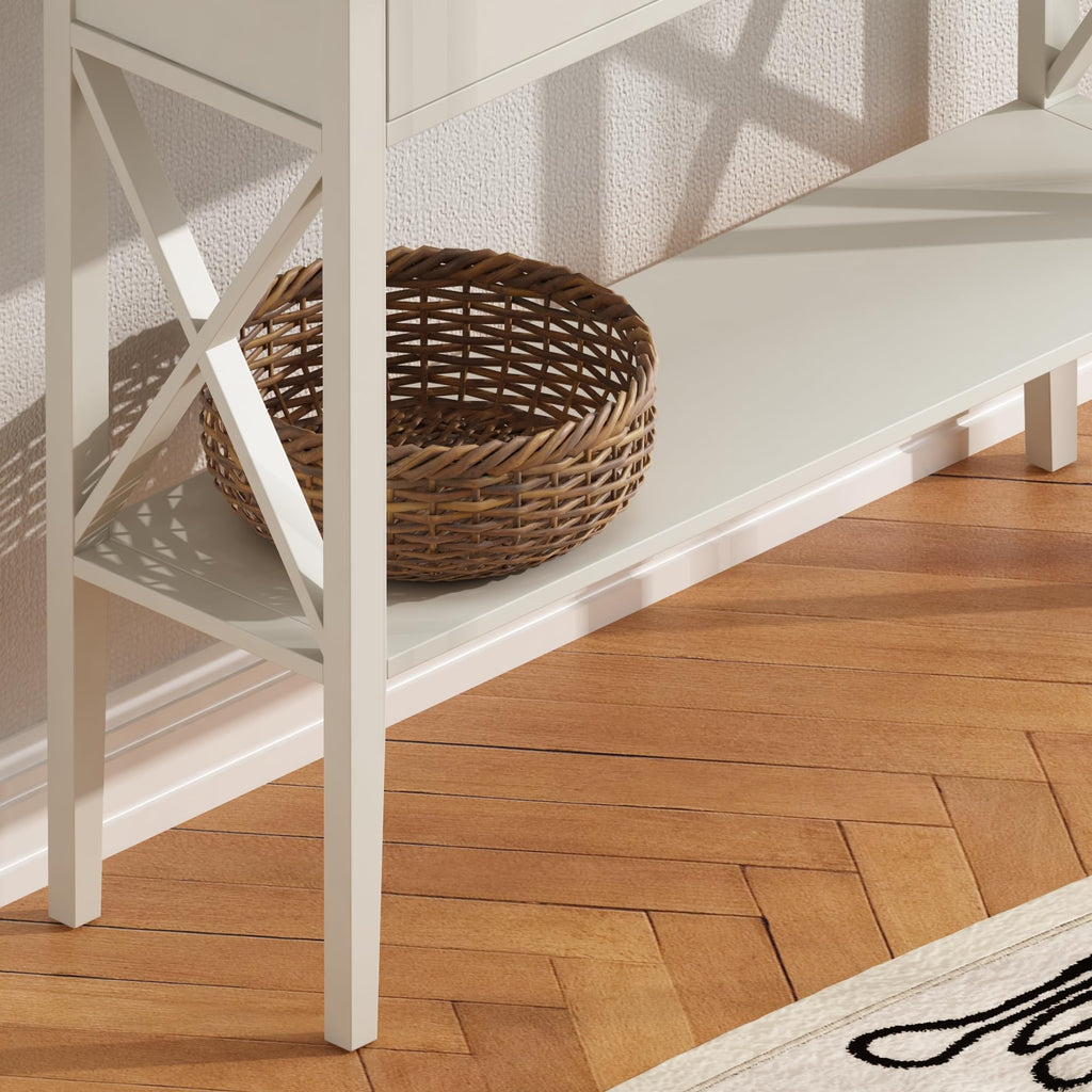 39" Farmhouse Entryway Table with Drawers and Storage Shelf