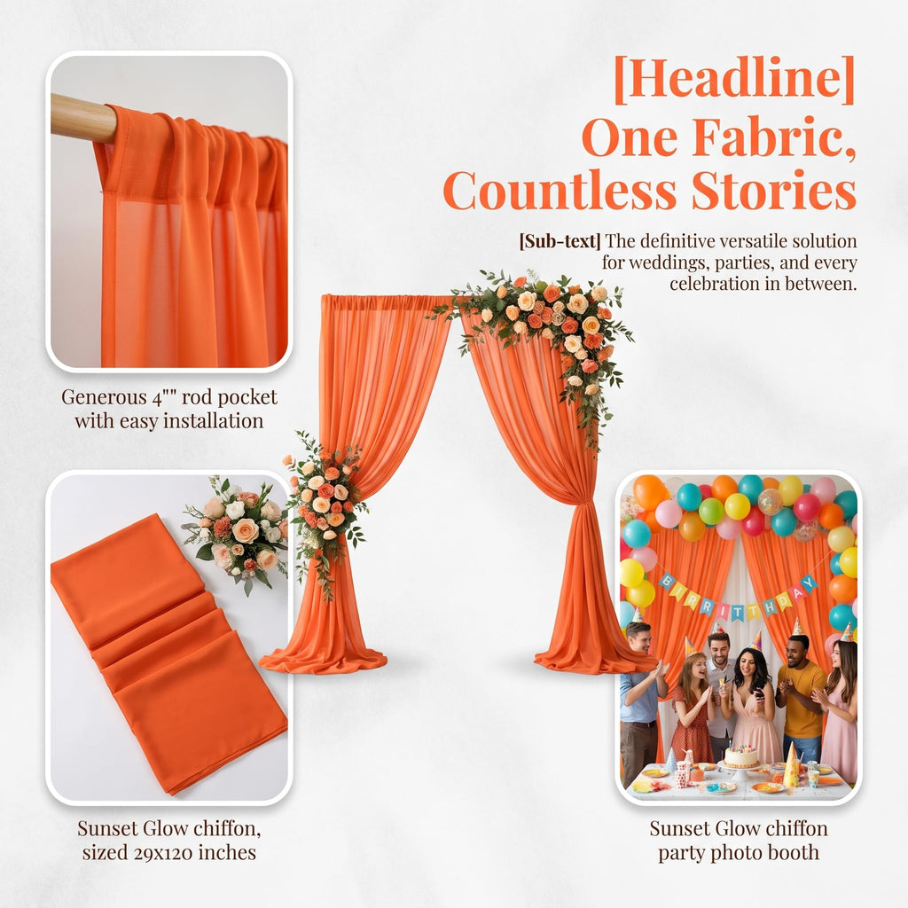 Orange Sheer Curtains 120 Inches Long Chiffon Drapes 2 Panels 29x120