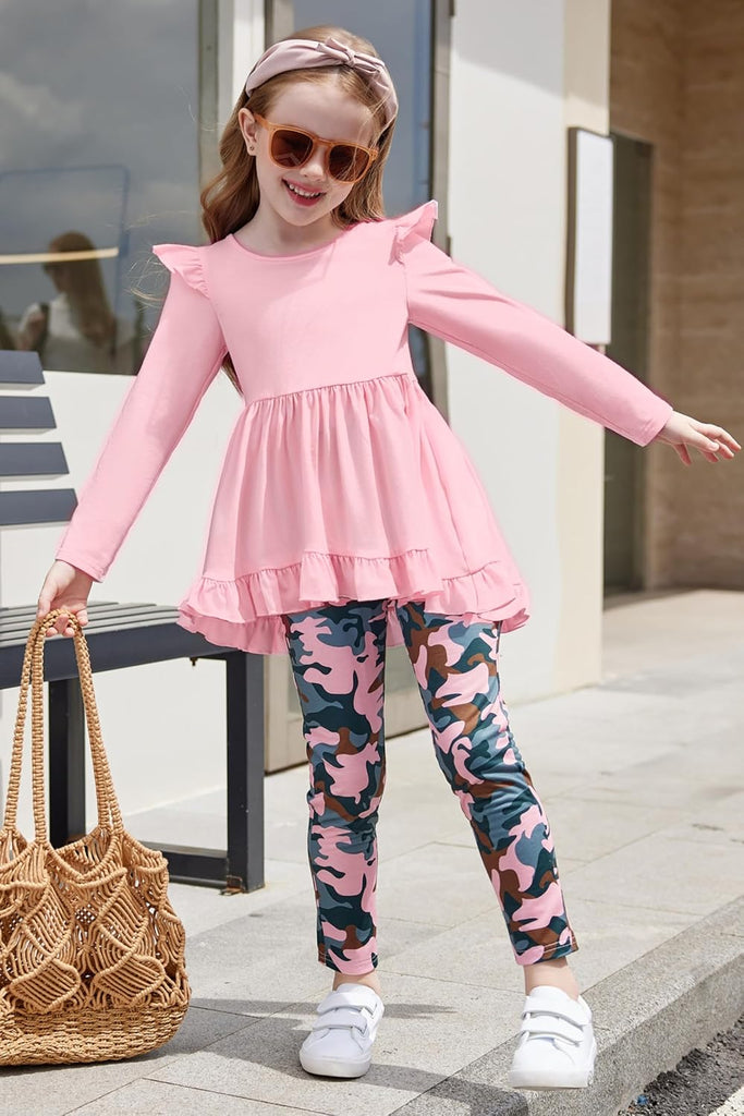 Toddler Girl Clothes Fall Outfits Ruffle Sleeve Tops and Leggings