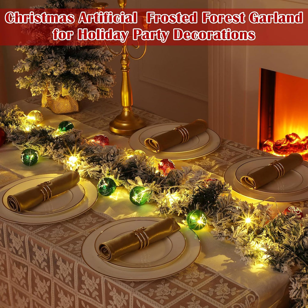 2 Pcs 9 ft Christmas Snowy Flocked Garland White Flocked Spruce