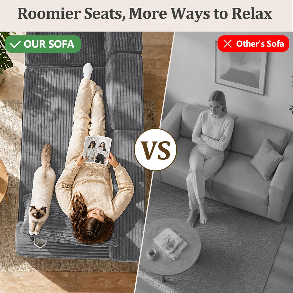 144.42" Oversized Boneless Sectional Couch for Large Living Room, Comfort Cloud Modular Sofa with Upgraded 3-Layer