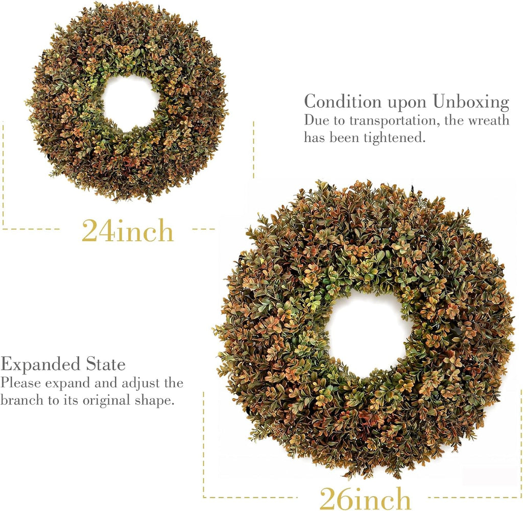 Fall Home Decor 26'' Large Artificial Fall Boxwood Wreaths for Front Door - Set of 217