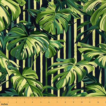 Palm Leaves Fabric by The Yard Watercolor Green Tropical Leaf Plants No Stretch Sewing Fabric Geometric Lines Stripes
