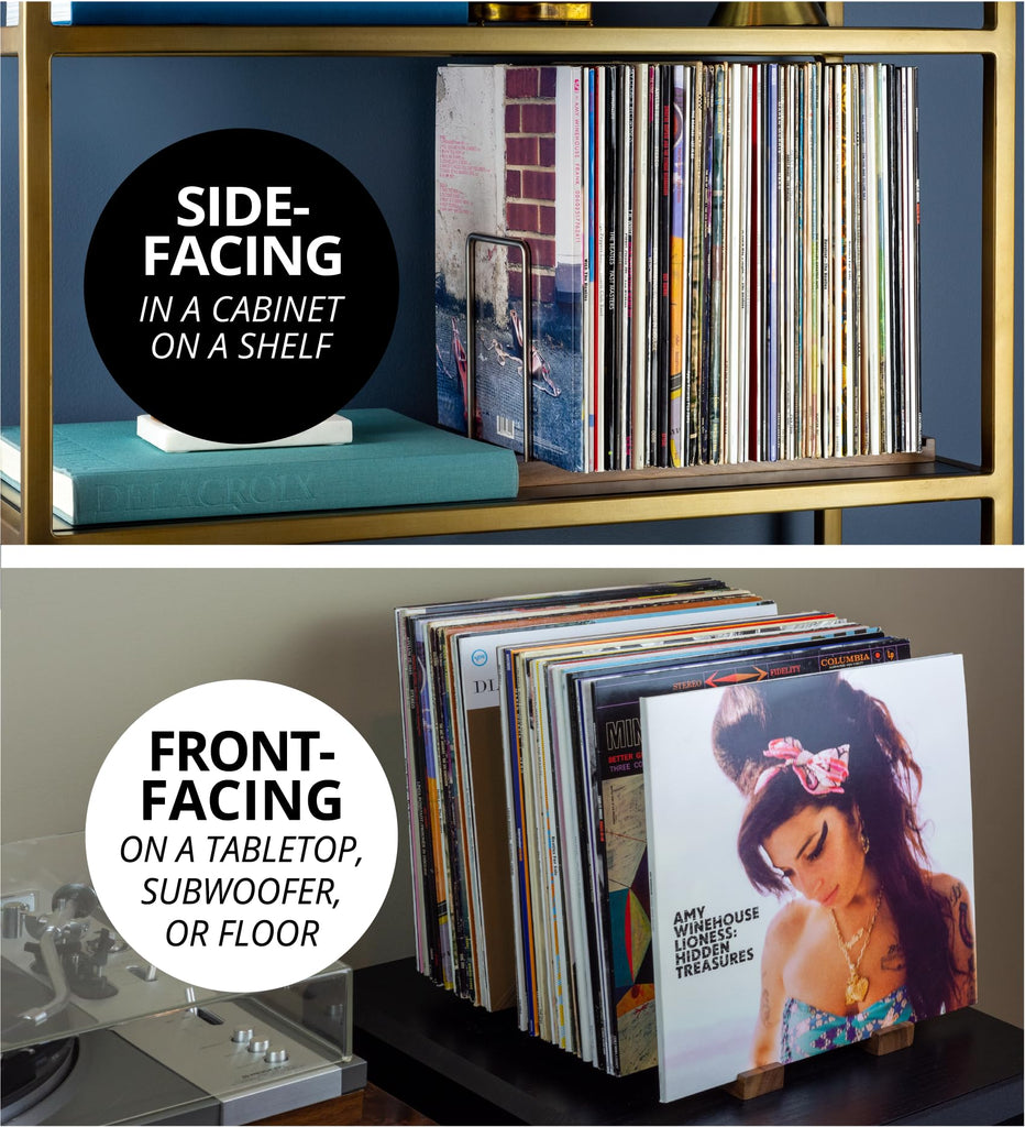 Vinyl Record Storage Holder, 75 LPs, Solid Walnut & Steel