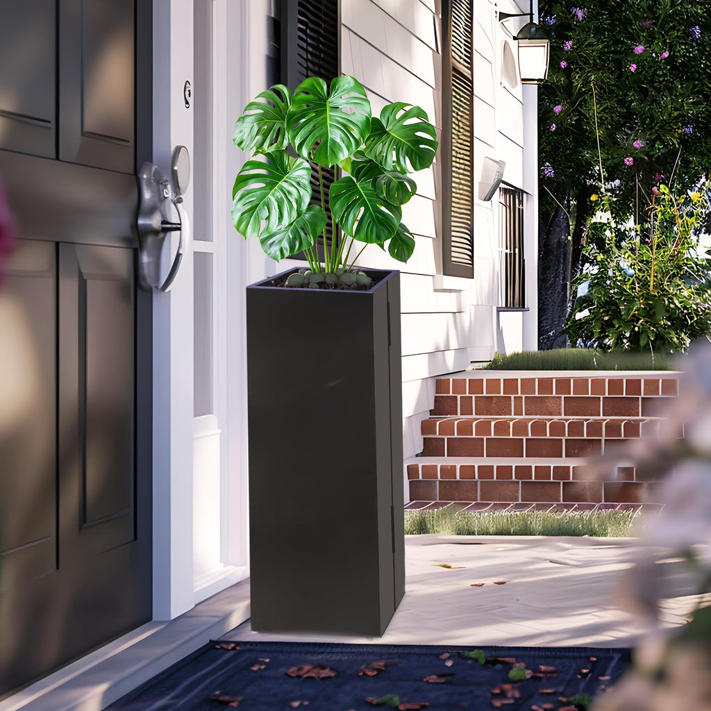 Metal Planter Box Rectangular Block -30 ×12×12IN No Installation Required Galvanized Steel Tall Box Planter Modern
