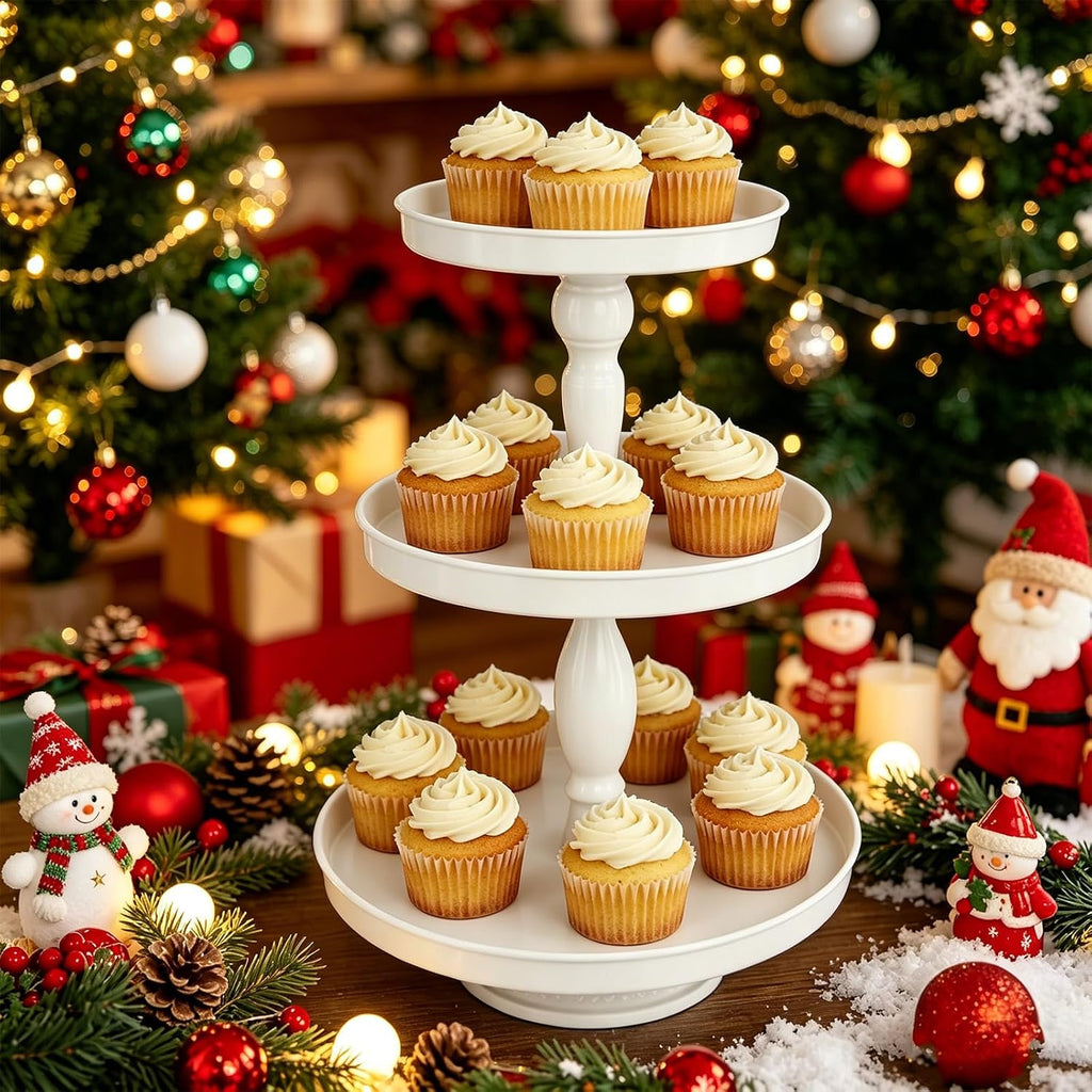 Tier Cupcake Stand Holder, White Metal Round Tiered Tray, 8/10/12 Inch Dessert Cake Tower Display Serving - Set of 2