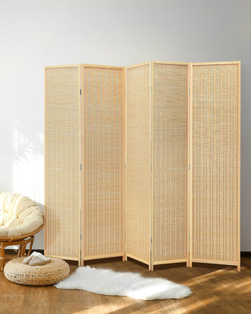 Bamboo Room Divider, 5-Panel Folding Privacy Screen, 6 ft. Tall
