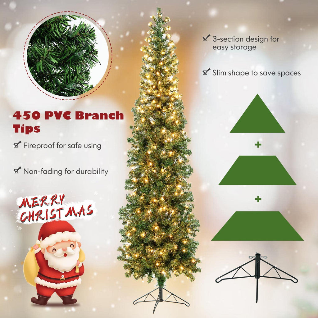7 FT Pre-lit Half Christmas Tree with 150 Warm White LED Lights