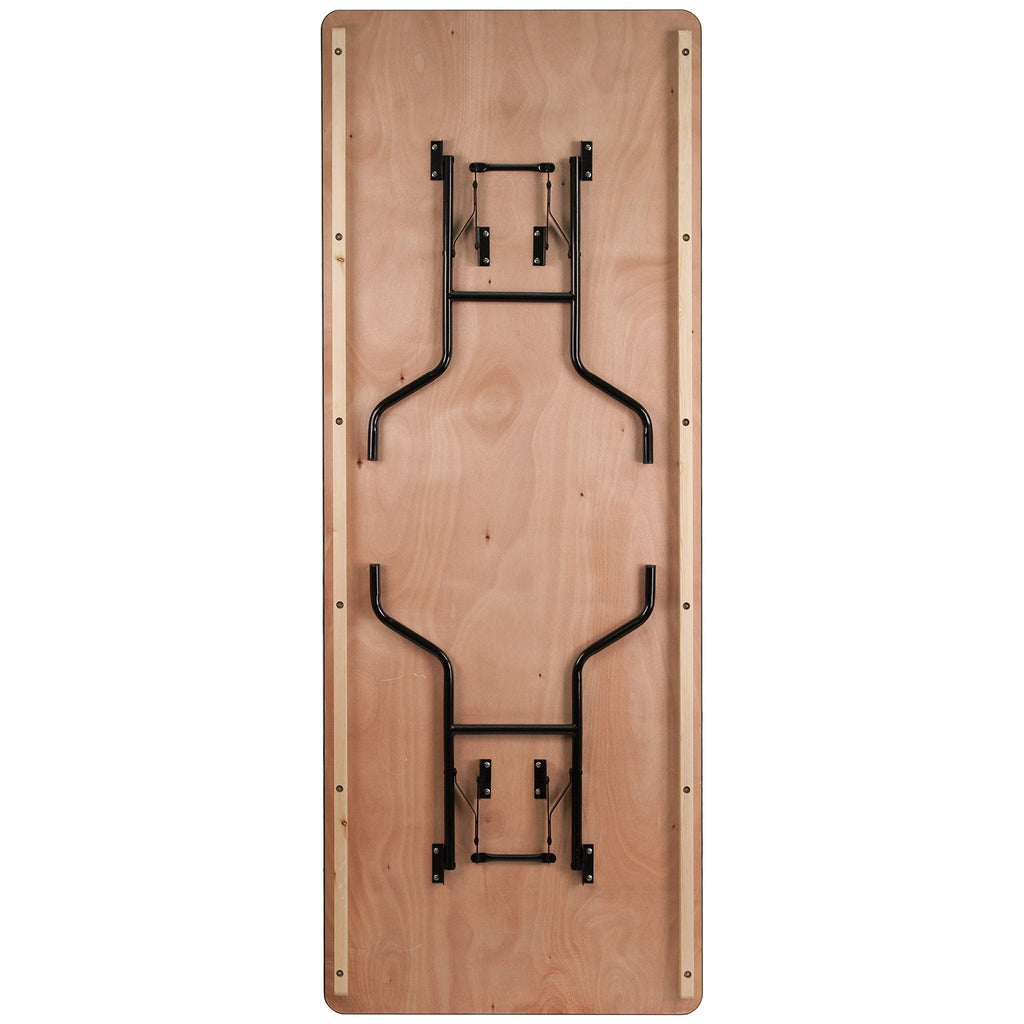 Fielder 8' Rectangular All-Occasion Wood Folding Event Table, Foldable Portable Banquet Table with Wooden Top