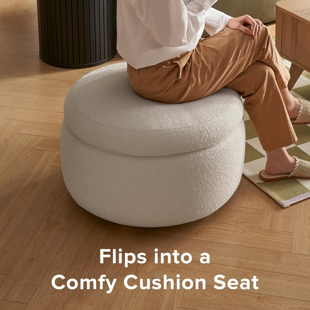Luna Ottoman, Coffee Table (Pearl White Performance Boucle)