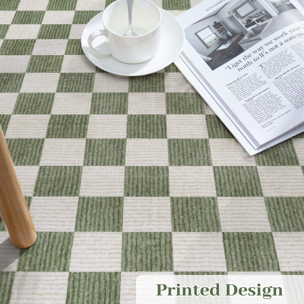 Washable Checkered Runner Rug Hallways, Green