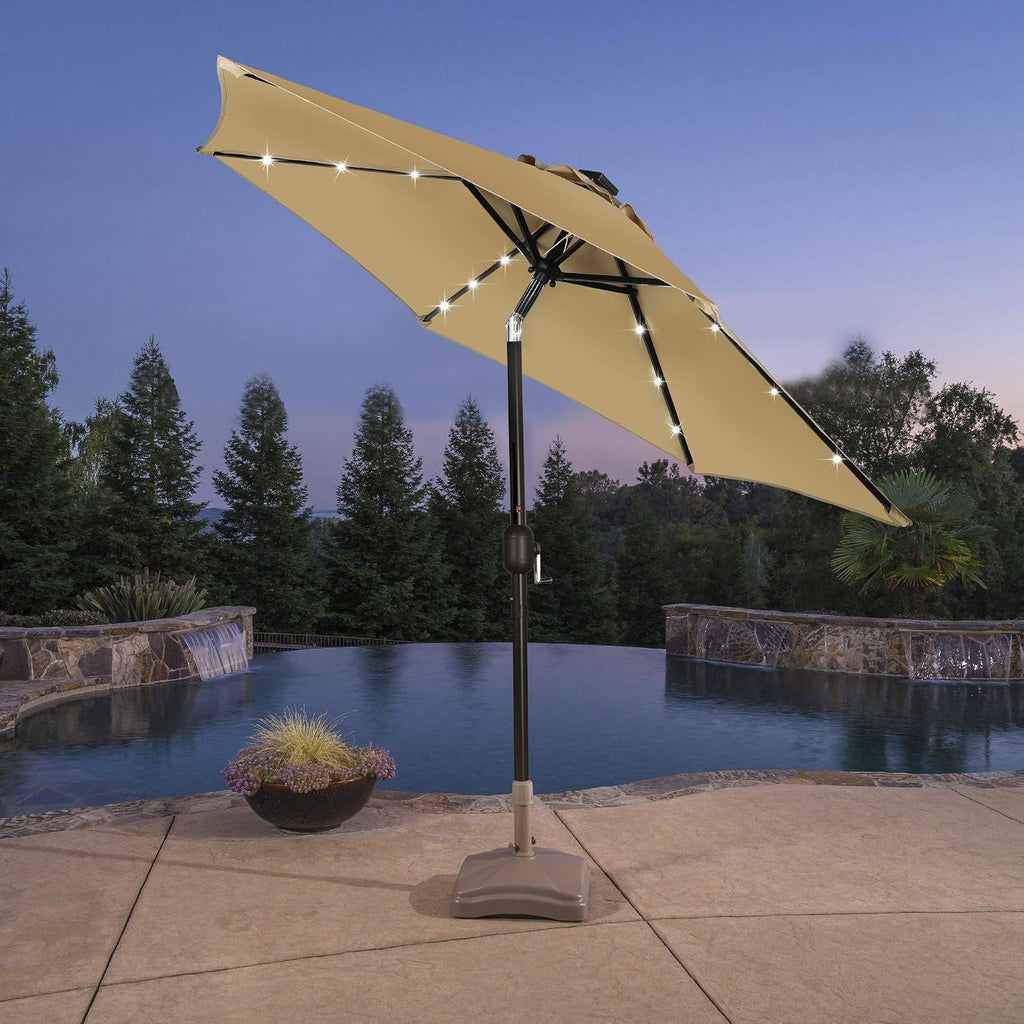 7.5 ft Solar Umbrella, 18 LED Lighted Patio Umbrella, Table Market Umbrella - Tan