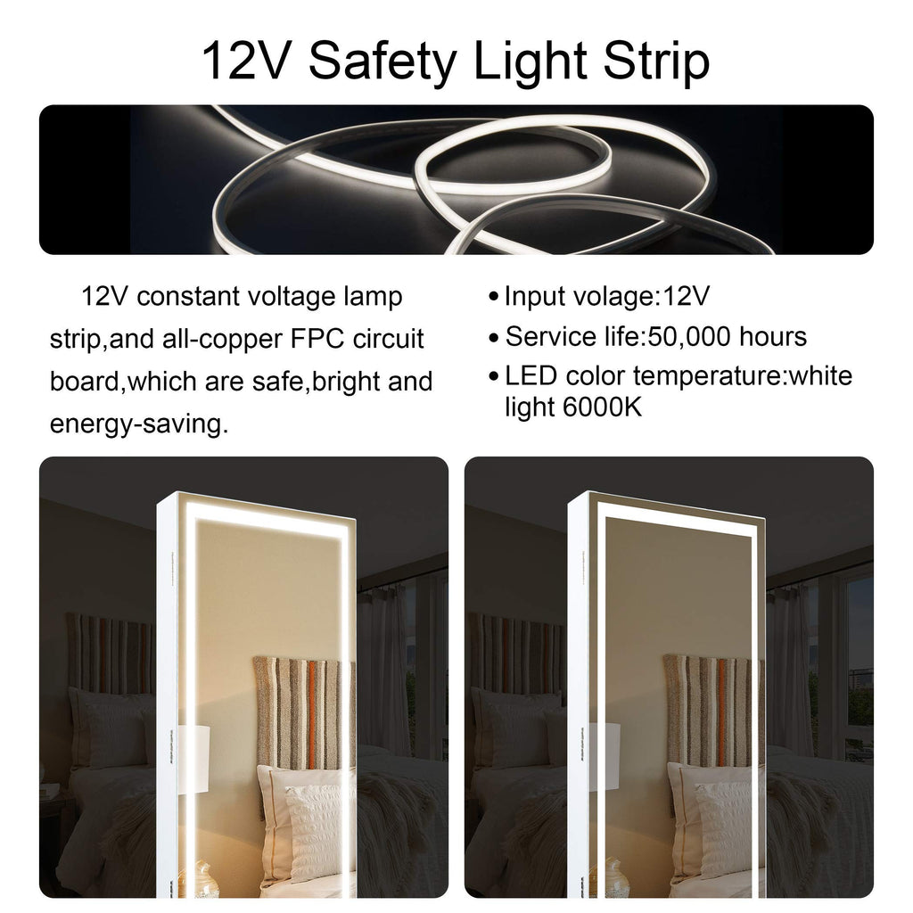 LED Jewelry Cabinet with 3 Colored Light, 47-in Full Length Mirror