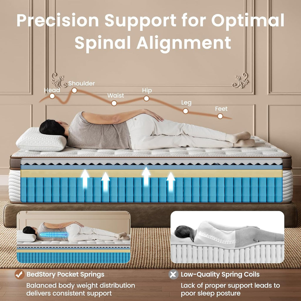 California King Mattress - 14 Inch Hybrid Mattress with Orthopedic Lumbar Support & Motion Isolation - Individually