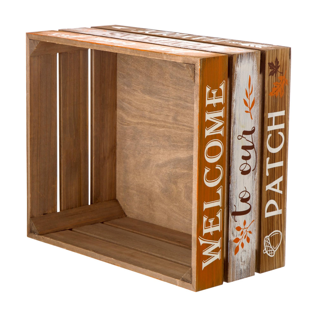 Fall Harvest Wood Crate, Rustic Nesting Wooden Crates Set of 2, Farmhouse Fall Decorative Wood Storage Gift Boxes for