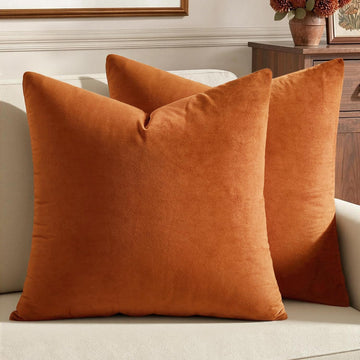26x26 Inch Pack of 2 Euro Fall Velvet Throw Pillow Covers Orange