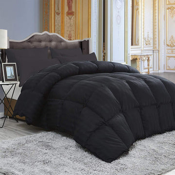 Luxurious 1200 Thread Count Siberian Goose Down Comforter, 100% Egyptian Cotton Cover, Damask Stripe, 50 Oz Fill