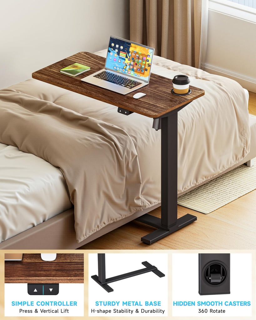 Small Electric Standing Desk Bedside Table with Hidden Wheels 31.5 x 15.8 Inch Adjustable Computer Laptop Office