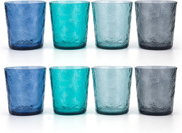 12-ounce Acrylic Old Flashion Glasses Plastic Tumblers, set of 8 Multicolor