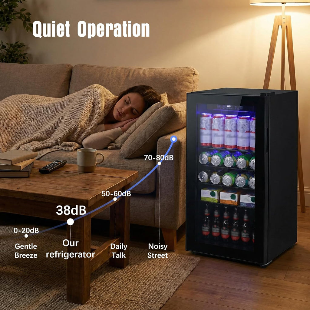 Beverage Refrigerator, 160 Can Freestanding Mini Fridge with Glass Door for Soda